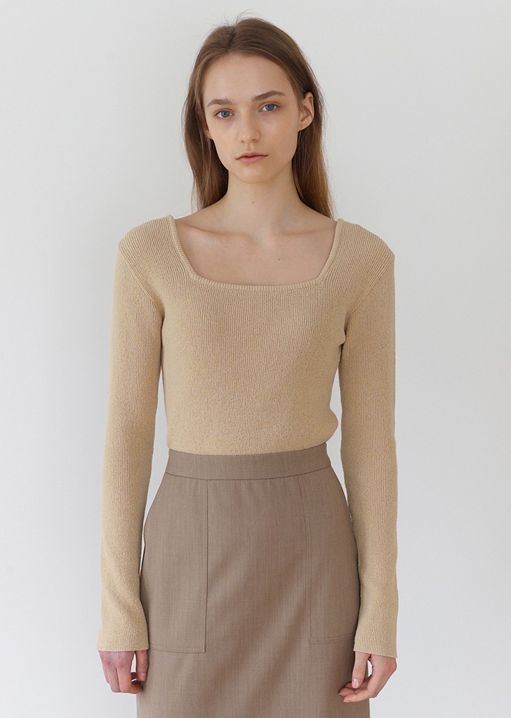 21SS Square Neck Knit Yellow Beige