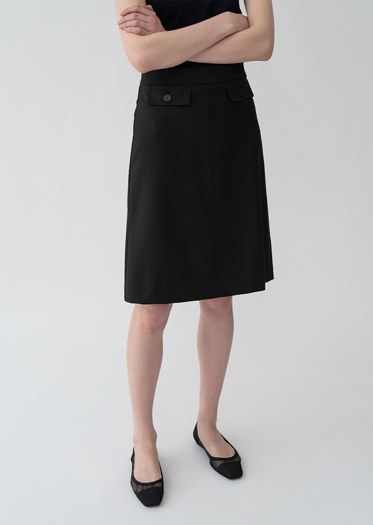 21HS A-line Midi Skirt Black