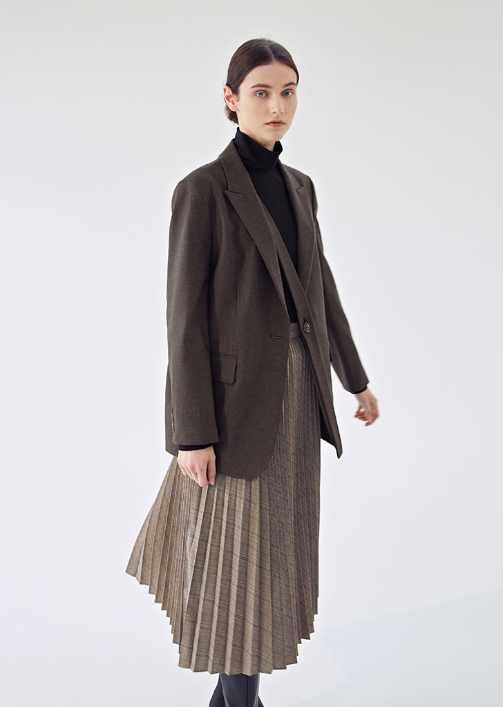 19FW Check Pleated Skirt_Brown