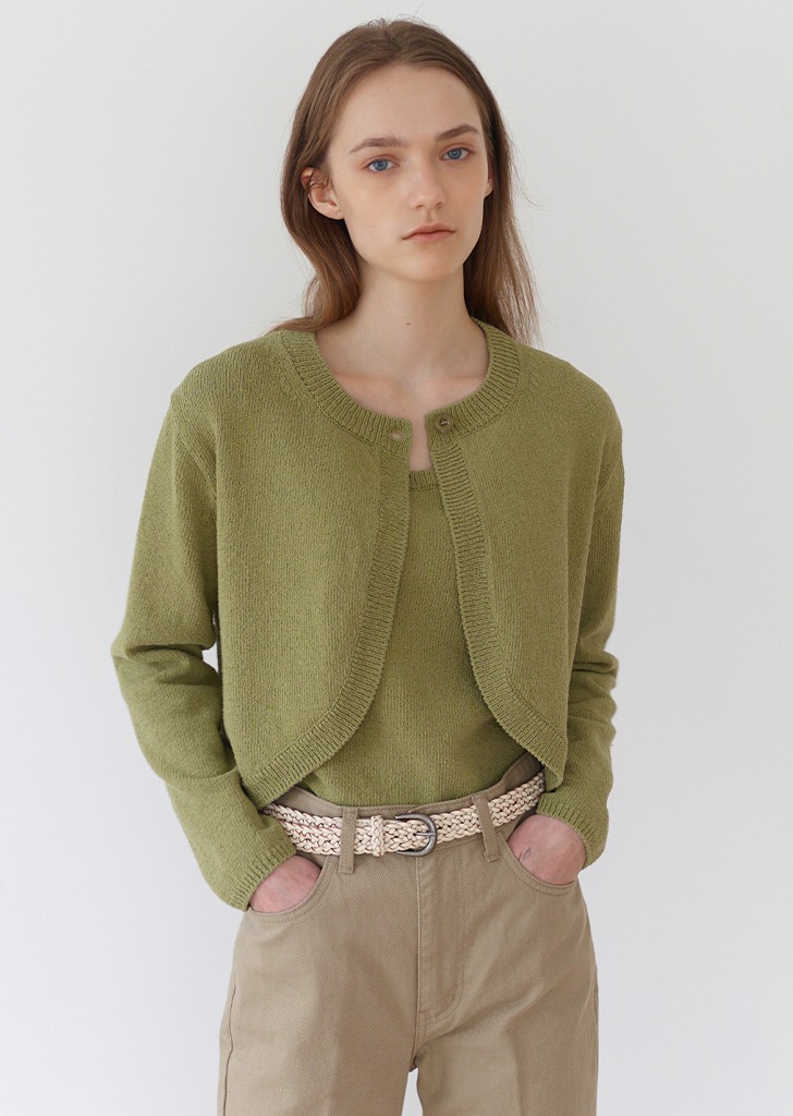 21SS Boucle Crop Cardigan Olive Green