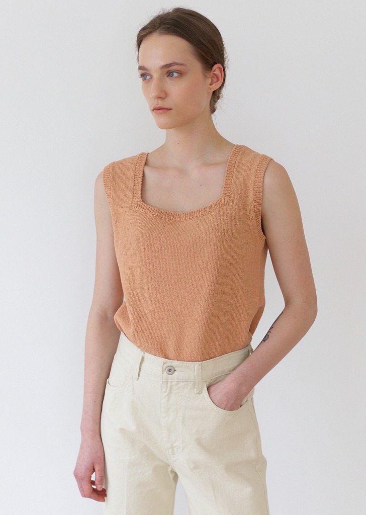 21SS Boucle Square Neck Top Peach